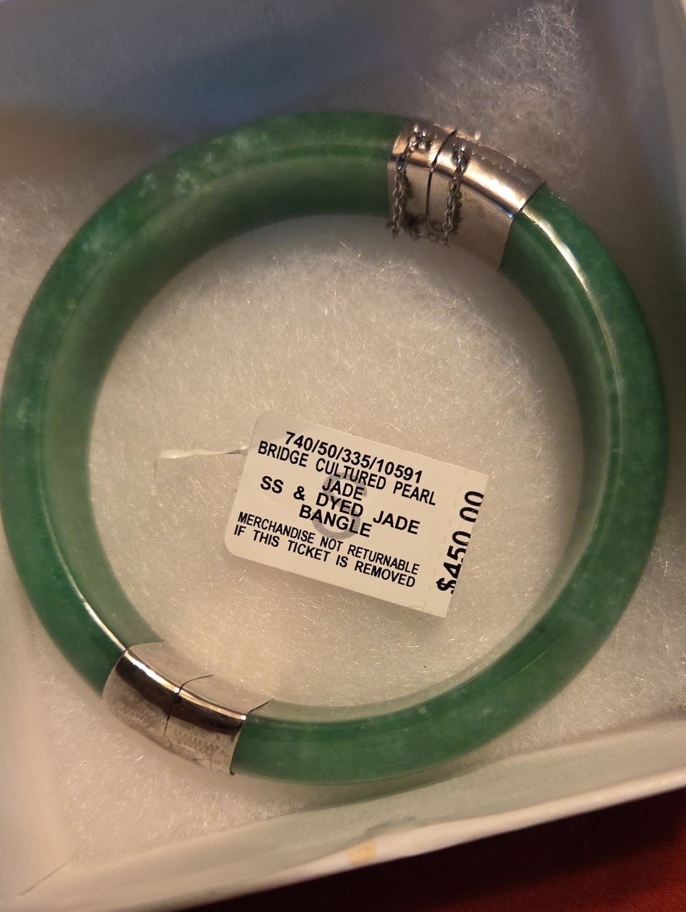 Macy's Green Dyed Jade Bangle with Sterling Silver Accents
